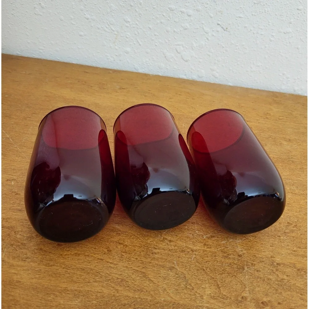 Lot of 3 Vintage Anchor Hocking Ruby Juice Glasses, 4 oz. Tumblers,‎ Roly Poly